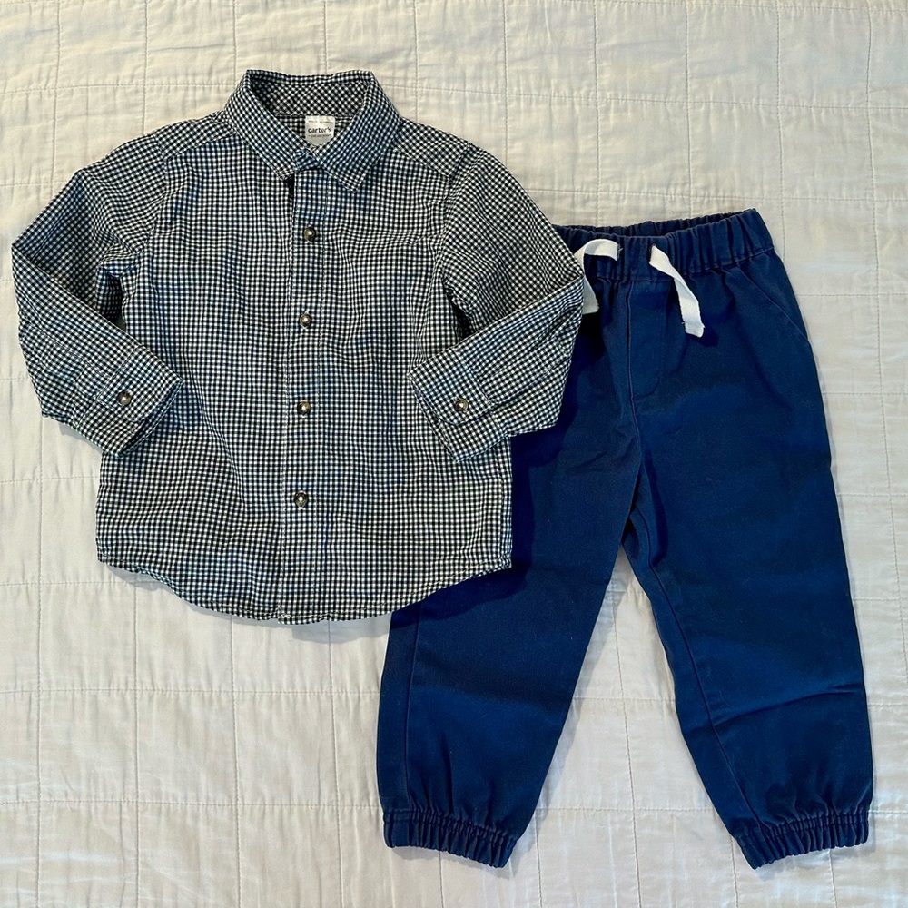 Carter’s Just One You Baby Boys Top and Bottom Set - 18m Blue Green Plaid